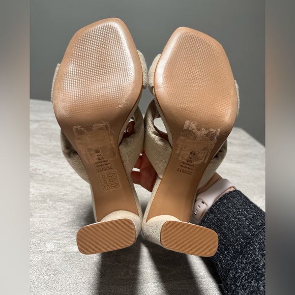 SCHUTZ Womens Linen Beige Tied Straps Fairy Open Slip On Heeled Sandal 10 B - Picture 6 of 7